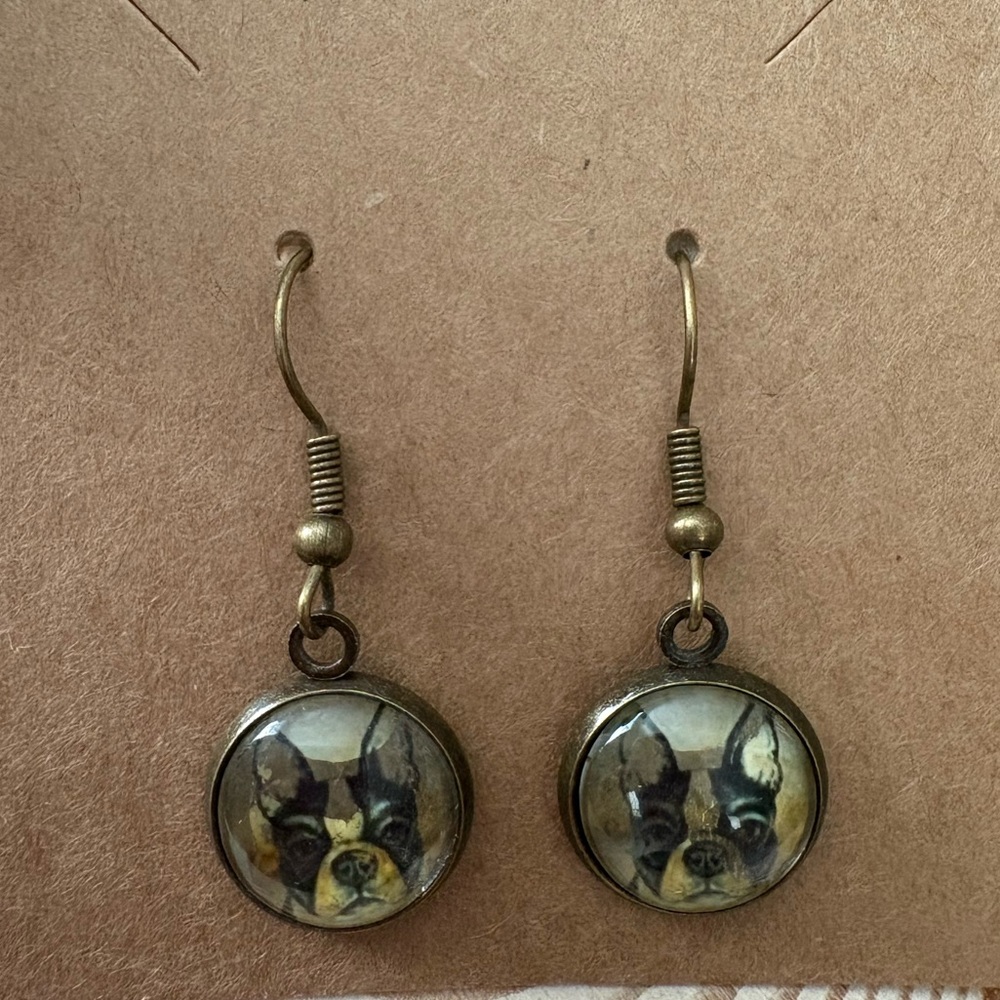 Handcrafted Vintage Style Frenchie Dog Dangle Earrings